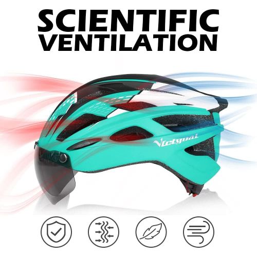  VICTGOAL Bike Helmet for Men Women with Safety Led Back Light Detachable Magnetic Goggles Visor Mountain & Road Bicycle Helmets Adjustable Adult Cycling Helmets