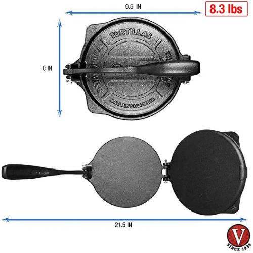  Victoria 8 Inch Cast Iron Tortilla Press. Tortilla Maker, Flour Tortilla press, Rotis Press, Dough Press, Pataconera Seasoned with Flaxeed Oil, Black - TOR-003