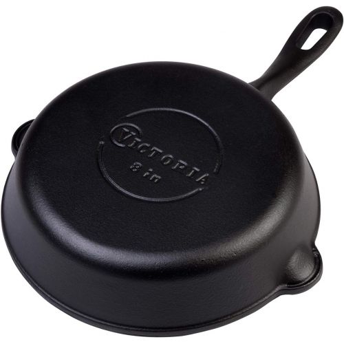  Victoria SKL-208 Cast Iron Skillet. Small Frying Pan Seasoned with 100% Kosher Certified Non-GMO Flaxseed Oil, 8, Black