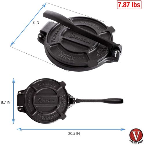  [아마존베스트]Victoria 8 Inch Cast Iron Tortilla Press Tortilla Maker Flour Tortilla Press Rotis Press Dough Press Pataconera Seasoned with Flaxeed Oil Black