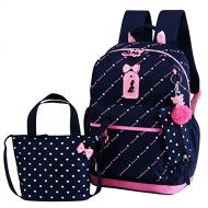VIDOSCLA 3Pcs Heart Printing Backpack Sets Bowknot Primary Schoolbag Travel Daypack Shoulder Bag Pencil Case