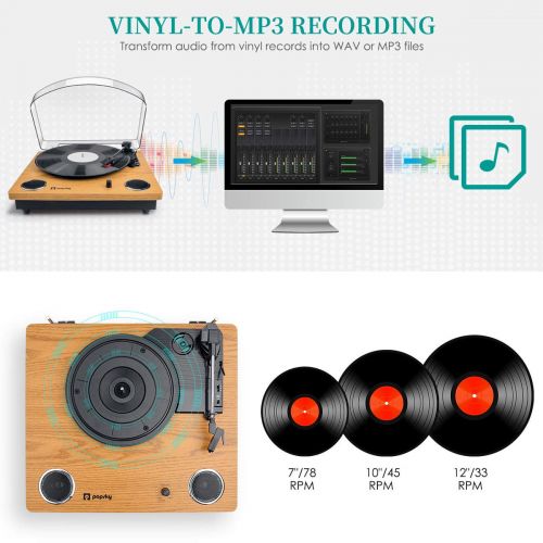  [아마존 핫딜]  [아마존핫딜]VIFLYKOO Popsky Plattenspieler, Vinyl-Plattenspieler Schallplattenspieler mit DREI Drehzahlen und Eingebauten Stereo-Lautsprechern, Vinyl-to-MP3 Funktion, USB, Cinch-Ausgang, Naturholz