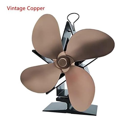  VIGAN Home Fireplace Fan 4 Blades Fireplace Fan Heat Powered Heating Stove Fan Fireplace Fan Wood Stove Fireplace Fan Heating Fan (Vintage Copper)