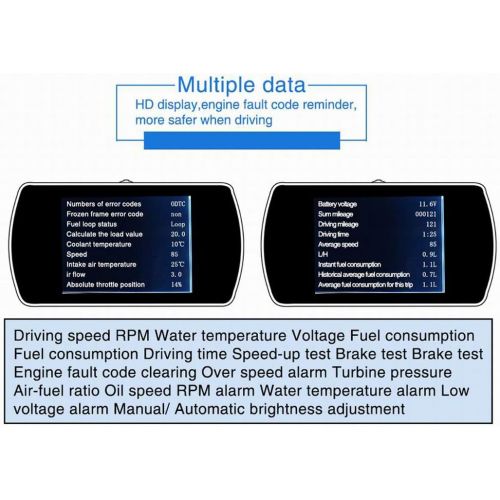  VIGORFLYRUN PARTS LTD HUD Head Up Display for Car Fuel Consumption Speed Meter KM/H Overspeed Alarm Voltmeter Engine Failure Engine Speed Water Temperature Meter Pause Reminder OBD2 P12