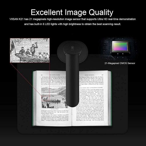  VIISAN Portable Book & Document Scanner for Mac & Window, High Definition 23MP,Multi-Language Detection and Auto-Flatten Technology for Teachers Eduction and Offfice Conference,Cap