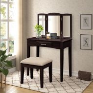 VIKHOME Vanity Table Set with Tri-Fold Mirror and Stool Make-up Dresser with Storage Drawer(Espresso)