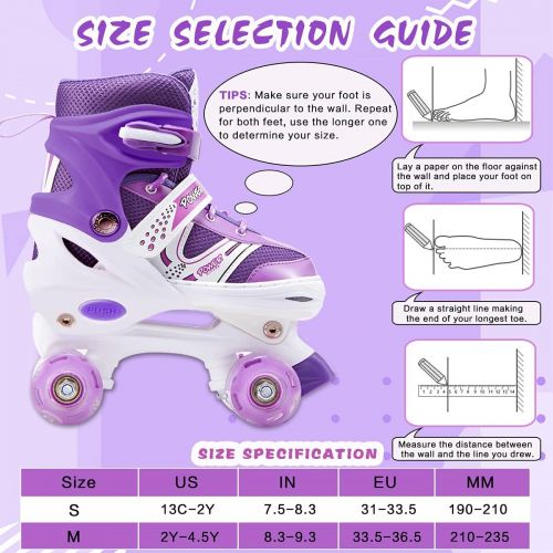  VIKIBO Kids Roller Skates, 4 Sizes Adjustable Roller Skates for Girls Boys Beginners with Light up Wheels, High Standard Comfortable & Breathable Sports Indoor Outdoor Roller Skate Shoes