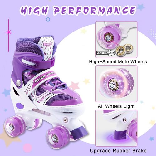  VIKIBO Kids Roller Skates, 4 Sizes Adjustable Roller Skates for Girls Boys Beginners with Light up Wheels, High Standard Comfortable & Breathable Sports Indoor Outdoor Roller Skate Shoes