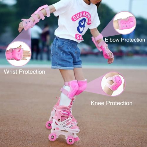  VIKIBO Kids Roller Skates, 4 Sizes Adjustable Roller Skates for Girls Boys Beginners with Light up Wheels, High Standard Comfortable & Breathable Sports Indoor Outdoor Roller Skate Shoes