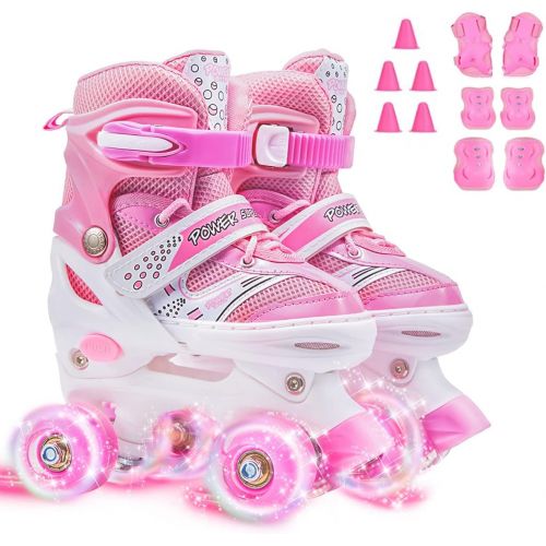  VIKIBO Kids Roller Skates, 4 Sizes Adjustable Roller Skates for Girls Boys Beginners with Light up Wheels, High Standard Comfortable & Breathable Sports Indoor Outdoor Roller Skate Shoes