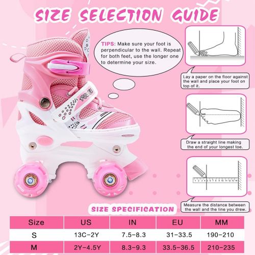  VIKIBO Kids Roller Skates, 4 Sizes Adjustable Roller Skates for Girls Boys Beginners with Light up Wheels, High Standard Comfortable & Breathable Sports Indoor Outdoor Roller Skate Shoes