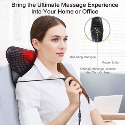  Neck and Back Massager Pillow - Shiatsu Kneading Massage with Heat for Shoulders, Lower Back, Waist, Legs, Foot and Full Body Muscle Pain Relief - VIKTOR JURGEN Unique Gifts for Me