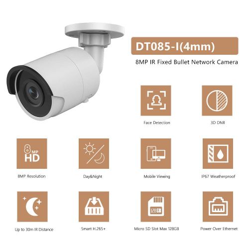  VIKYLIN UltraHD 4K 8MP Outdoor PoE IP Security Camera OEM DS-2CD2085FWD-I,4mm Fixed Lens, 3840×2160 Resolution Bullet Network Surveillance Camera,100ft Night Vision,Micro SD Card Slot H.26