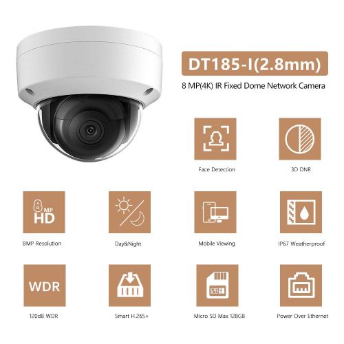  VIKYLIN UltraHD 8MP 4K Outdoor Security PoE IP Camera OEM DS-2CD2185FWD-I, 2.8mm Fixed Lens, 3840×2160 Resolution Dome Network Surveillance Camera, 30m Night Vision,Micro SD Card Slot H.26