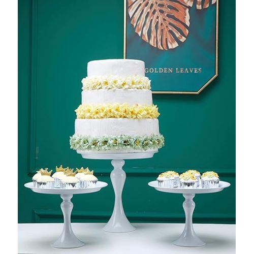  3-Pieces Cake Stand Set Round Metal Cake Stands Dessert Display Cupcake Stands, White