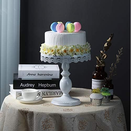  VILAVITA 10 Inch Cake Stand Round Cupcake Stands Metal Dessert Display Cake Stands, White