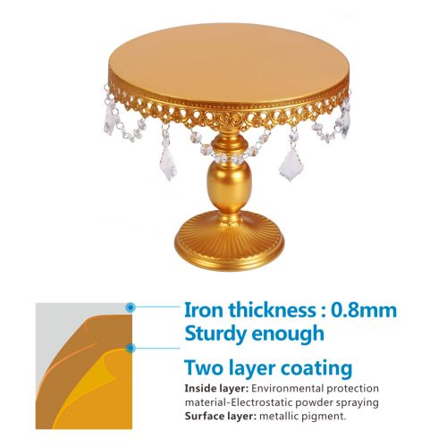  VILAVITA 3-Set Cake Stands Round Cupcake Stands Dessert Display Stand with Pendants and Beads, Gold