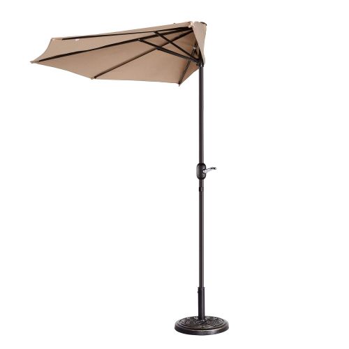  VILLACERA 83-OUT5461 9 Outdoor Patio Half 5 Ribs Fade Resistant Condo or Townhouse Umbrella in Beige