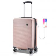 VILLAGO Villago Hardshell Carry On USB port Polycarbonate 8 Wheel Spinner with Slash Proof Zipper TSA Lock and Expandable Zipper (22x14x9) (PINK) / Maleta De Viaje De Polycorbonato Con USB