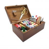 VILONG Wooden Sewing Basket Sewing Box Accessories Kit, DIY Sewing Supplies Organizer Filled with Scissors, Thimble, Thread, Sewing Needles, Tape Measure