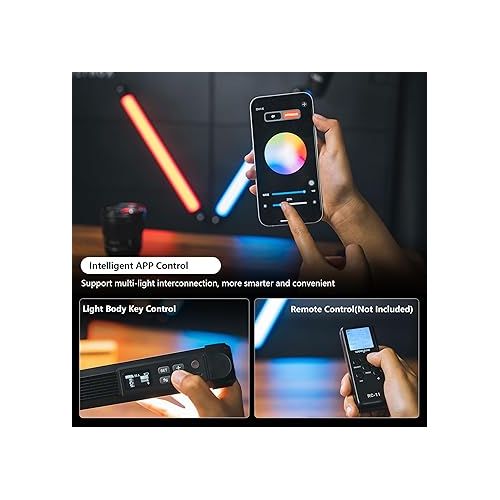  VILTROX K60 2 Pack RGB LED Video Light Stick with APP Control, Handheld 360° RGB Tube Light Wand for Photography, 2500K-8500K Dimmable, CRI97+,26 Light Scenes, LCD Display, 2200mAh Battery