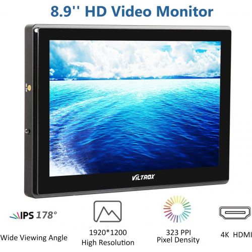  VILTROX DC-90HD 8.9inch Camera Video Monitor Full HD 1920x1200 IPS LCD Field Monitor Display 4K HDMI AV Input for Canon Nikon Sony DSLR Video Camera, Battery with Charging Cable(In