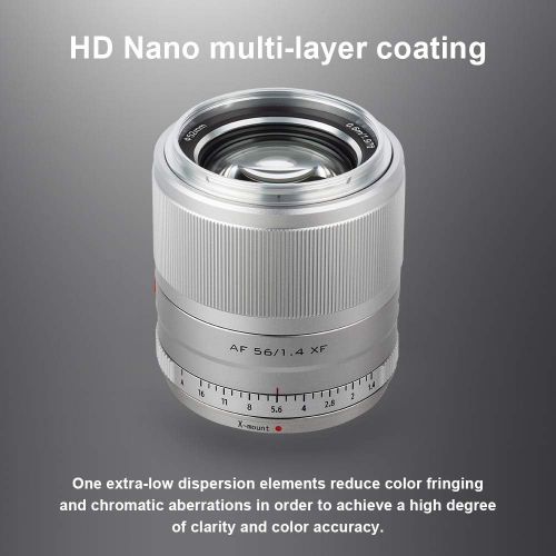  Viltrox 56mm F1.4 Autofocus Portrait Lens Compatible with Fujifilm X-Mount APS-C-Format Mirrorless Designed Cameras (Silver)