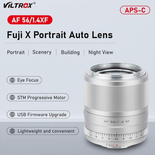  VILTROX 56mm F1.4 f/1.4 XF Autofocus APS-C Portrait Lens for Fuji Fujifilm X-Mount (Silver)