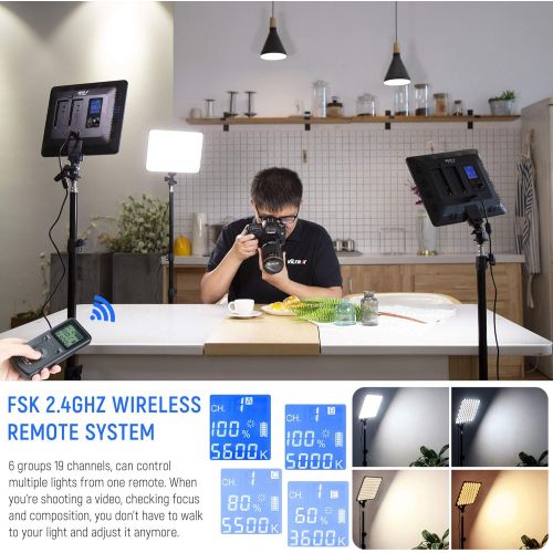  VILTROX 2 Packs LED Video Light kit with Light Stand and Wireless Remote, 30W/2450Lux Dimmable 3300K-5600K LED Panel Lights CRI 95+ for Photography Video Portrait Conference Vlog S