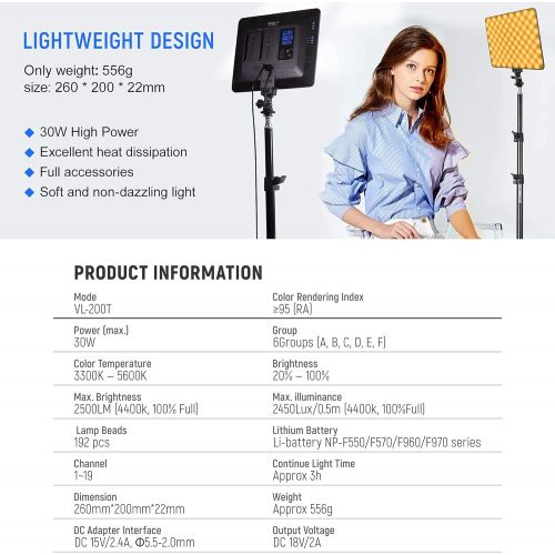  VILTROX 2 Packs LED Video Light kit with Light Stand and Wireless Remote, 30W/2450Lux Dimmable 3300K-5600K LED Panel Lights CRI 95+ for Photography Video Portrait Conference Vlog S