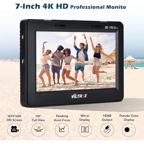  VILTROX DC-70 II 7 inch Camera Video Monitor, 4K Camera Field Monitor Kit with HDMI AV Input/Output for Canon Nikon Sony DSLR Camera, Peaking Focus Assist Video Monitor with Sunsha