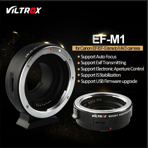  VILTROX EF-M1 Electronic Aperture Auto-Focus AF Lens Mount Adapter Automatic Converter Compatible with Canon EOS EF Lens to Panasonic GH5S 4 3 2 1 GF G100 Olympus OM-D E-M1 M5II M1