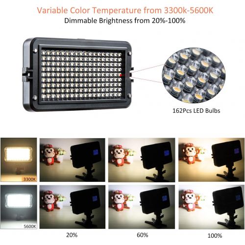  VILTROX VL-162T CRI95+ LED Video Light, Portable on Camera Photo Light Panel Dimmable for DSLR Camera Camcorder with Battery, High Brightness, 3300K-5600K Bi-Color, White Filter an