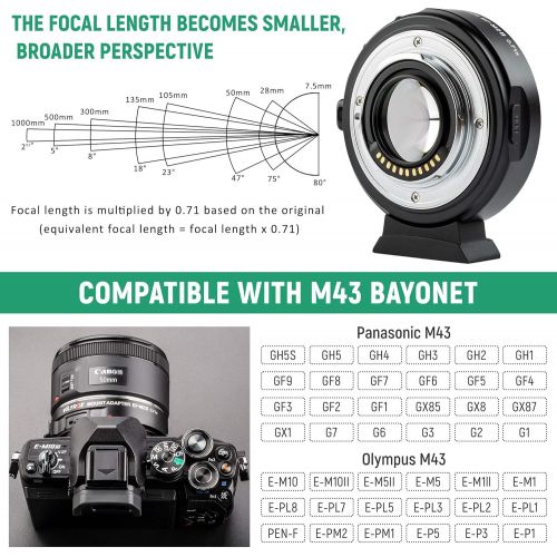  VILTROX EF-M2 II Auto Focus 0.71x Reducer Speed Booster Lens Adapter for Canon EF Mount Lens to Micro Four Thirds M4/3 Camera Panasonic GH4 GH5 GH5S GF6 GX85 GX7 Olympus E-M5 E-M10