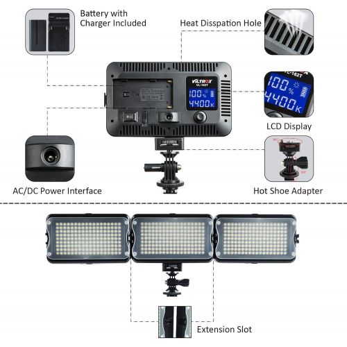  [아마존베스트]VILTROX VL-162T CRI95+ LED Video Light, Portable Camera Photo Light Panel Dimmable for DSLR Camera Camcorder with Battery, Charger, High Brightness, 3300K-5600K Bi-Color, White Fil