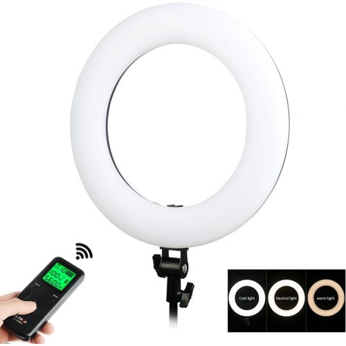  VILTROX Ring Light with Stand,18 LED Dimmable Fluorescent Ring Light, 45W Circle Light VL-600T for Photography Video YouTube Vimeo Portrait Lighting Live Streaming, with Remoter