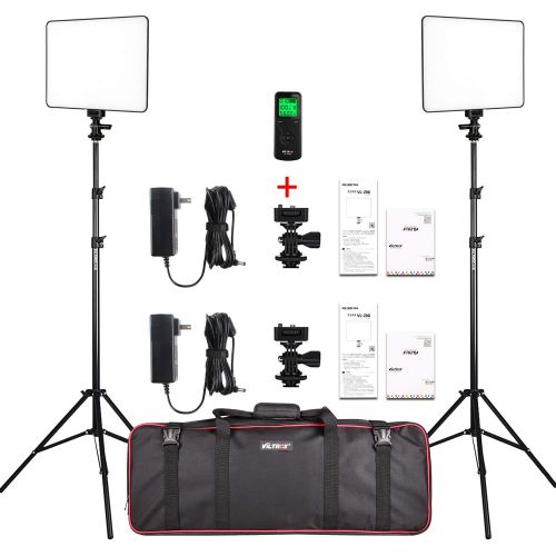  VILTROX 2-Pack VL-200 3300K-5600K CRI95 Super Slim LED Video Light Panel Photography Lighting Kit with Light Stand, Hot Shoe Adapter, Remote Controller, AC Adapter for YouTube Stud