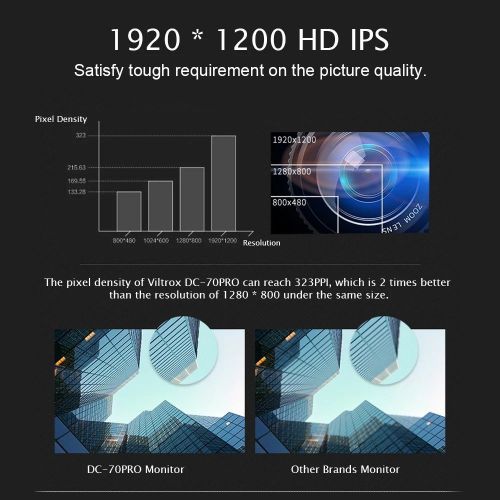  VILTROX DC-70Pro 4K 7 Inch HDMI Camera Field Monitor SDIHDMIAV Input Output - 10bit IPS Screen 1920X1200 Supports 4096X2160P@24Hz 4K Signal Features HistogramWaveformFocusingF