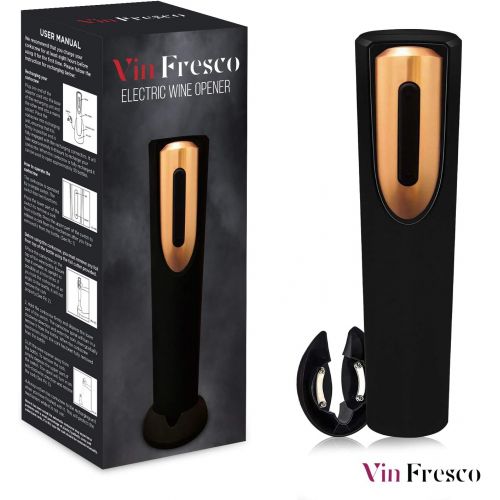  [아마존베스트]Vin Fresco Portable Electric Wine Opener - Battery Powered Wine Bottle Opener With Foil Cutter - Automatic, Cordless - Easily Removes Corks - BATTERIES INCLUDED (Black & Rose Gold)