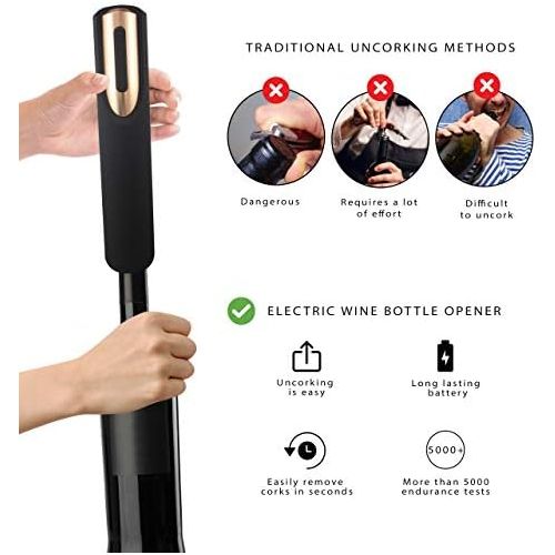  [아마존베스트]Vin Fresco Electric Wine Opener, Automatic Electric Wine Bottle Corkscrew Opener with Foil Cutter, Rechargeable Wine Openers (Rose Gold & Black)