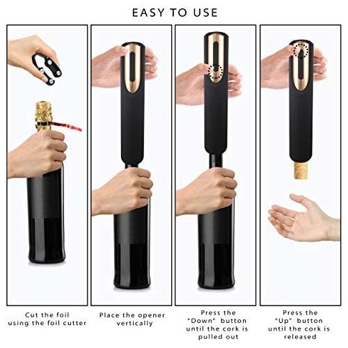  [아마존베스트]Vin Fresco Electric Wine Opener, Automatic Electric Wine Bottle Corkscrew Opener with Foil Cutter, Rechargeable Wine Openers (Rose Gold & Black)