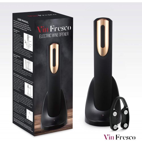  [아마존베스트]Vin Fresco Electric Wine Opener, Automatic Electric Wine Bottle Corkscrew Opener with Foil Cutter, Rechargeable Wine Openers (Rose Gold & Black)