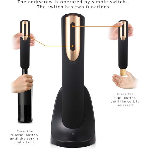  [아마존베스트]Vin Fresco Electric Wine Opener, Automatic Electric Wine Bottle Corkscrew Opener with Foil Cutter, Rechargeable Wine Openers (Rose Gold & Black)