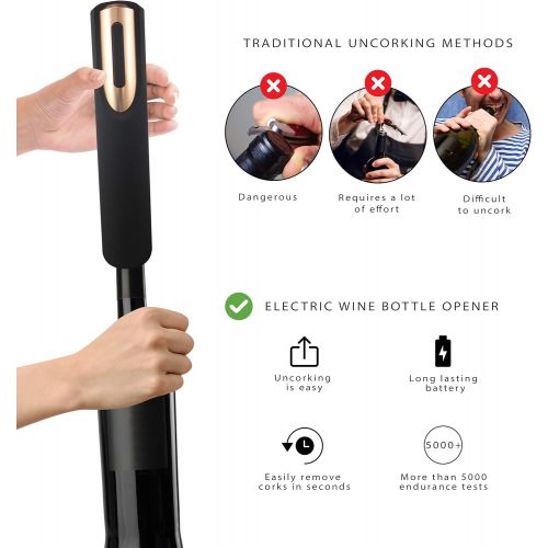  [아마존베스트]Vin Fresco Electric Wine Opener, Automatic Electric Wine Bottle Corkscrew Opener with Foil Cutter, Rechargeable Wine Openers (Rose Gold & Black)