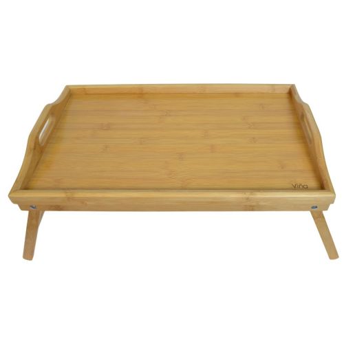  VINA Vina Bamboo Bed Breakfast Tray Table with Folding Legs and Both Sides Handle, 19 L x 12 W x 9 H, Best for Food Dish Plates & Laptop Computer