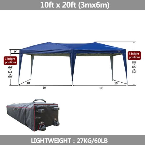  VINGLI 10X20 Feet Pop Up Canopy,Instant Tent, Folding EZ Up Canopy Tent,Patio Event Gazebo Beach Tent,UV Coated&Waterproof, Bonus Wheeled Carry Bag (10x20 feet)
