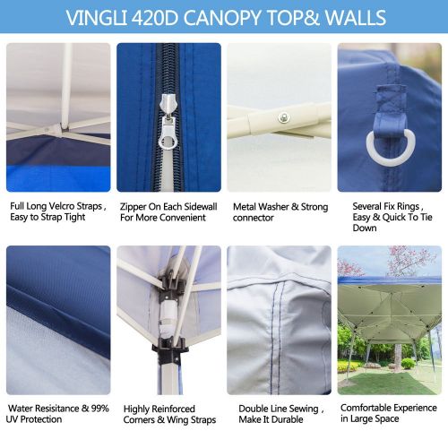  VINGLI 10X20 Feet Pop Up Canopy,Instant Tent, Folding EZ Up Canopy Tent,Patio Event Gazebo Beach Tent,UV Coated&Waterproof, Bonus Wheeled Carry Bag (10x20 feet)