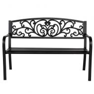 VINGLI 50 Patio Park Garden Bench Outdoor Metal Benches,Cast Iron Steel Frame Chair Front Porch Path Yard Lawn Decor Deck Furniture