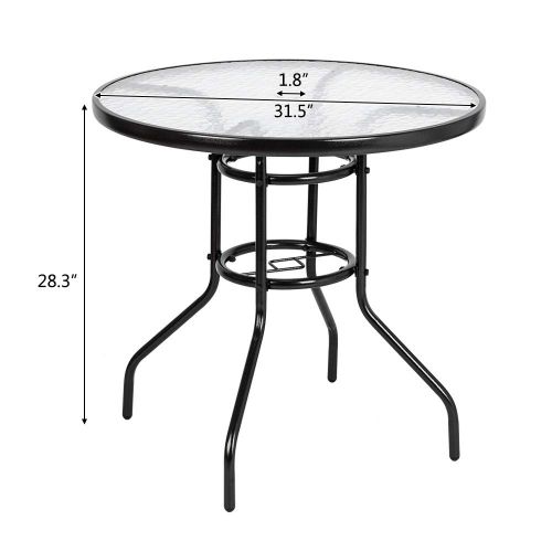  VINGLI Outdoor Dining Table, 31.5 Round Patio Bistro Tempered Glass Table Top with Umbrella Hole, Outside Banquet Furniture for Garden Pool Side Deck Lawn