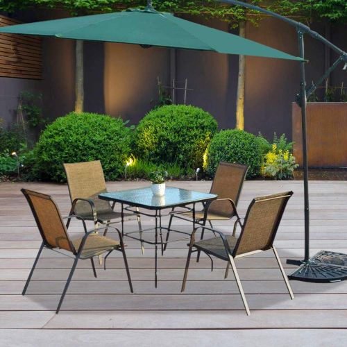  VINGLI Outdoor Dining Table, 32 Square Patio Bistro Tempered Glass Table Top with Umbrella Hole, Outside Banquet Furniture for Garden Pool Side Deck Lawn